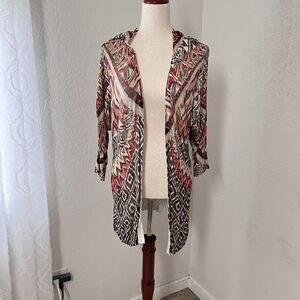 Chico's 1 Womens M Open Front Lightweight Cardigan Sweater Longline Aztec Boho